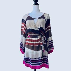 GLAM SILK DRESS LONG SLEEVE LIGHTWEIGHT BELTED DRESS